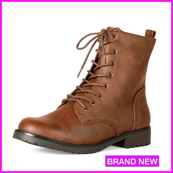 Shoes - Lace-Up Combat Boots Chunky Lug Sole Ankle Boots Memory Foam Insole